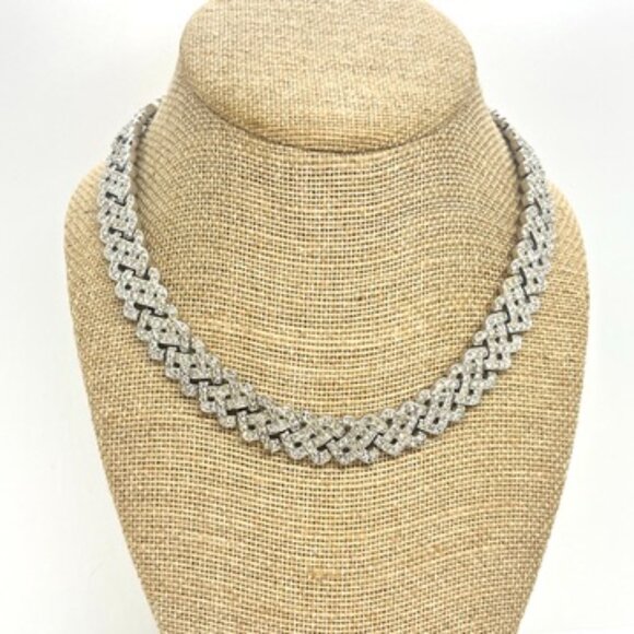 CAROLEE RHINESTONE WOVEN CHOKER NECKLACE SILVER TONE BRIDAL STATEMENT 16.5” - Picture 3 of 15